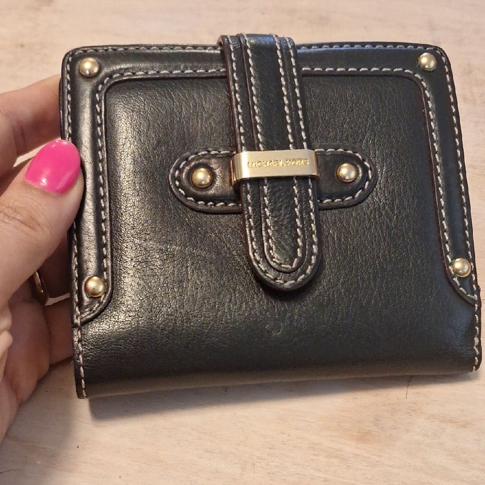 Michael Kors Black Leather Wallet with Gold Accents